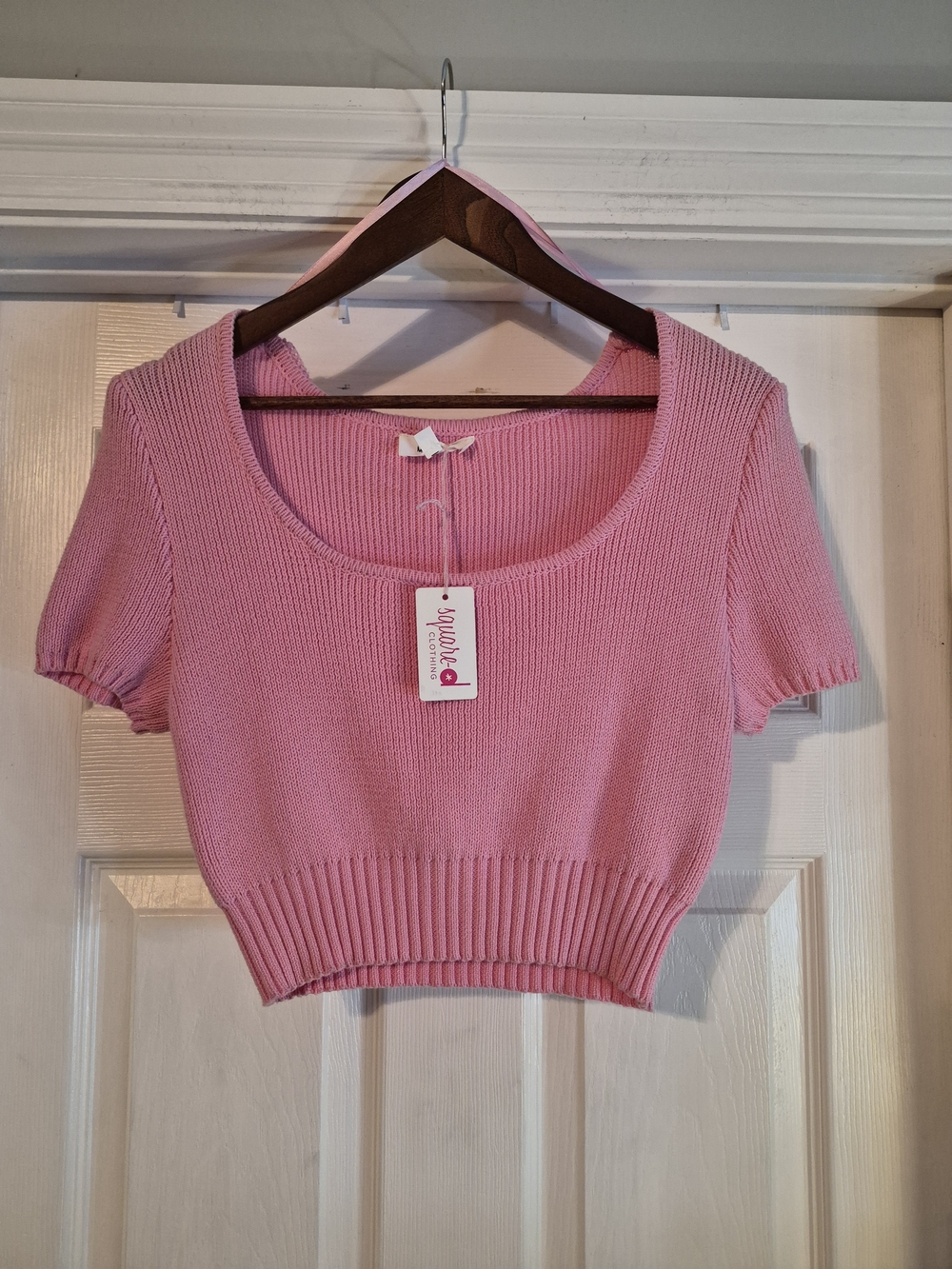 Mable Pink Short Sleeve Knit Crop Top Size Large